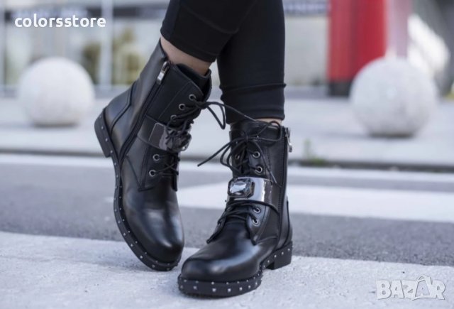 Равни боти - черна кожа с камък - B328-H730, снимка 3 - Дамски боти - 34497229