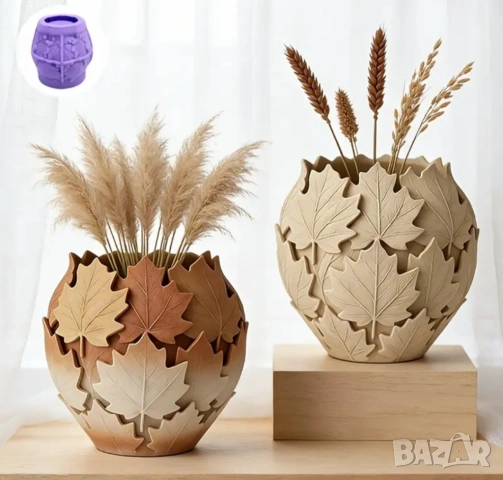 Молд кашпа ваза с есенни листа , снимка 2 - Форми - 53317070