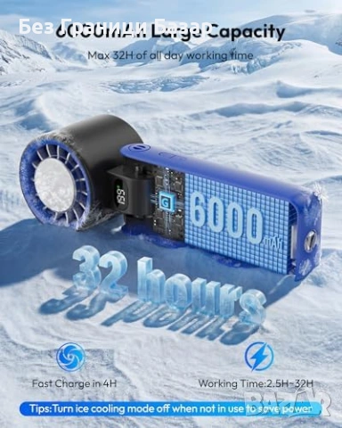 Нов Преносим ръчен вентилатор 6000mAh турбо охлаждане LED светлина, снимка 4 - Други стоки за дома - 53970158