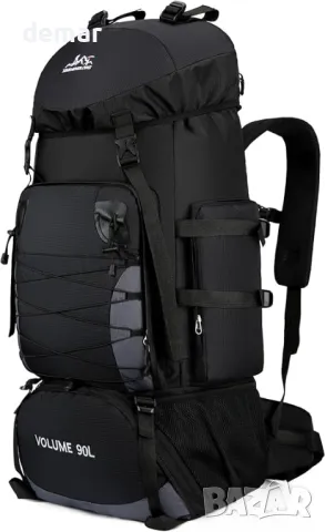 Fesky Водоустойчива раница с капацитет 90 л - голяма регулируема, 85 см x 38 см x 26 см, черна