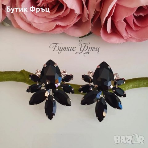 Обеци черни кристали 01, снимка 3 - Обеци - 37288046