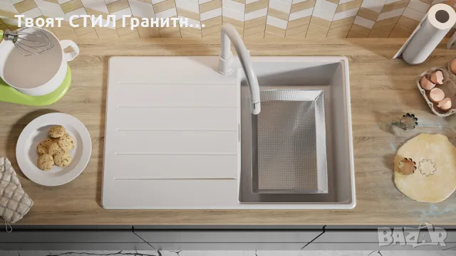 бяла кухненска мивка от гранит Копенхаген 780х500 Top 50, снимка 9 - Мивки - 47903875