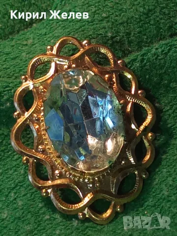 СТАРА ПОЗЛАТЕНА МЕДНА БРОШКА с ГОЛЯМ ФАСЕТИРАН ЗЕЛЕН КРИСТАЛ РЕТРО БИЖУ НАКИТ 44742, снимка 15 - Антикварни и старинни предмети - 46233693