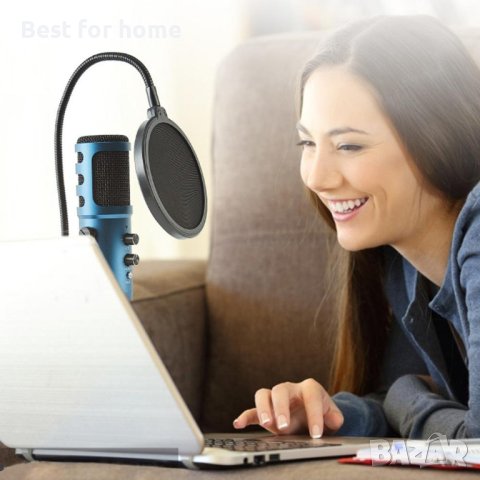 Комплект кондензаторен микрофон за стрийминг на подкаст USB Studio Pop Arm Стойка,ЧЕРЕН, снимка 9 - Микрофони - 40737748