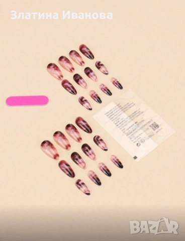 Самозалепващи изкуствени нокти 24 бр. + лепило в комплект, снимка 4 - Продукти за маникюр - 52660816