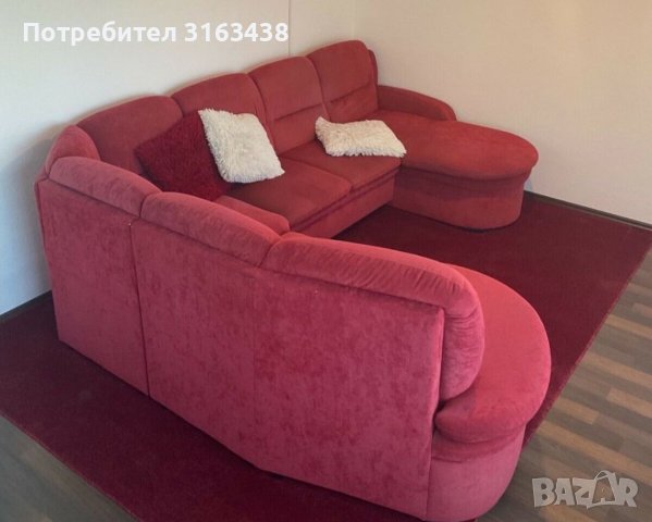 Голям червен диван на буквата П, снимка 3 - Дивани и мека мебел - 37724769