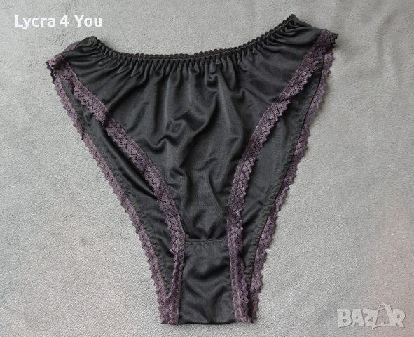 S/XS нови черни лъскави сатенирани бикини с лилава дантела, снимка 3 - Бельо - 42289730