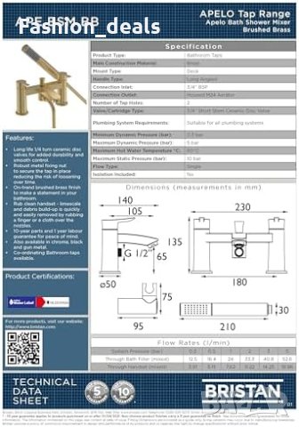 Нов Bristan Луксозен Смесител за баня и душ Apelo, Матиран Месинг, Издръжлив, снимка 7 - Други стоки за дома - 42874137