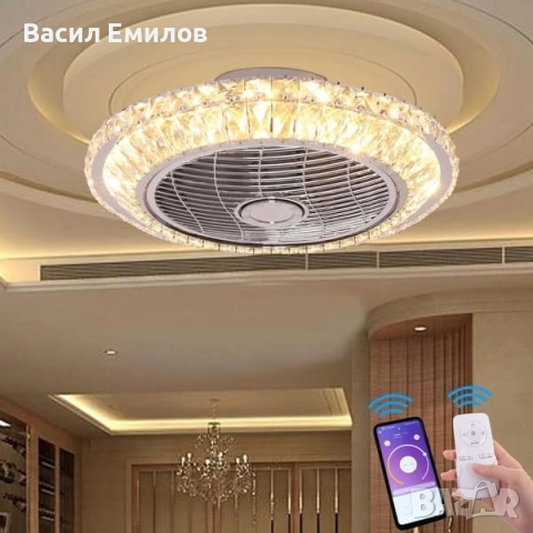 Кристален LED полилей с вентилатор и дистанционно управление, снимка 4 - Полилеи - 51938481