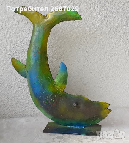 Зодия риби, 35 см висока  Пъстра Голяма желязна риба фигура статуетка, снимка 2 - Статуетки - 38259944