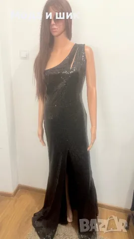 Дълга черна рокля с едно рамо, снимка 4 - Рокли - 49329031