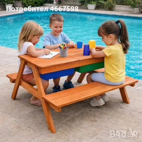 ОТНОВО НАЛИЧНА Детска маса с пейки и пясъчник 2в1 GINGER HOME, снимка 9 - Маси - 55951894