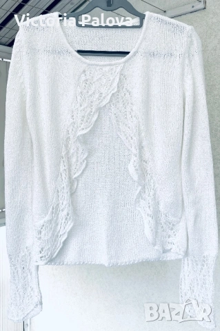 Памучна ажурна наметка с отворена предница - еластична плетка в бяло, снимка 5 - Корсети, бюстиета, топове - 53990702