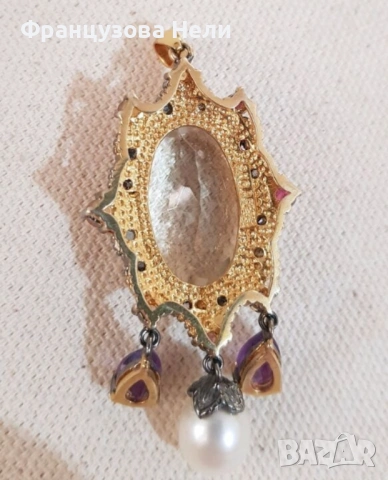 Античен медальон от 9к злато и сребърни орнаменти, снимка 3 - Колиета, медальони, синджири - 54010773