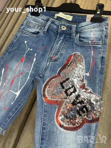 Дамски къси дънкови панталони с обръщащи се пайети   , снимка 1