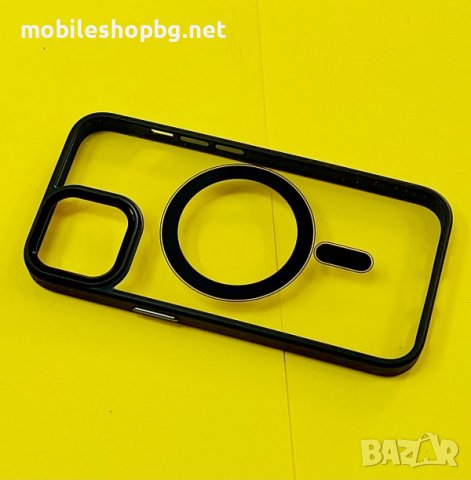 калъф за iPhone 14 прозрачен твърд с черна силиконова рамка MagSafe, снимка 2 - Калъфи, кейсове - 42622180