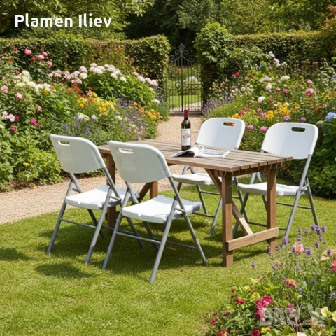 Комплект 4 броя сгъваеми кетъринг столове за градина и събития - удобни и издръжливи