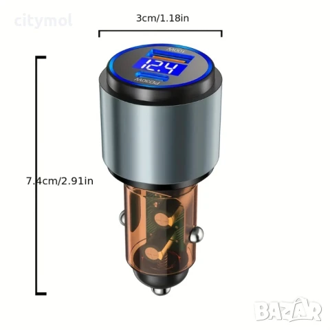 Мощно зарядно за кола USB и USB-C портове, PD / USB-A QC 3.0, снимка 4 - Зарядни за кола - 50791900