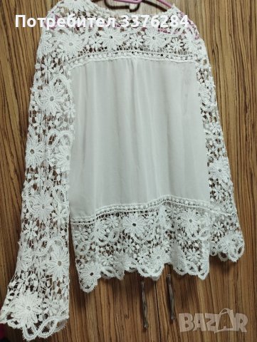 Дамска елегантна бяла блуза с дантелен ръкав , снимка 7 - Блузи с дълъг ръкав и пуловери - 39864030