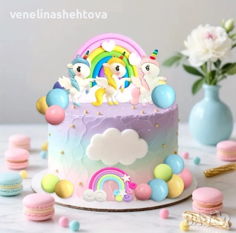 25 броя комплект Unicorn еднорог дъга топчета за декорация на торта 