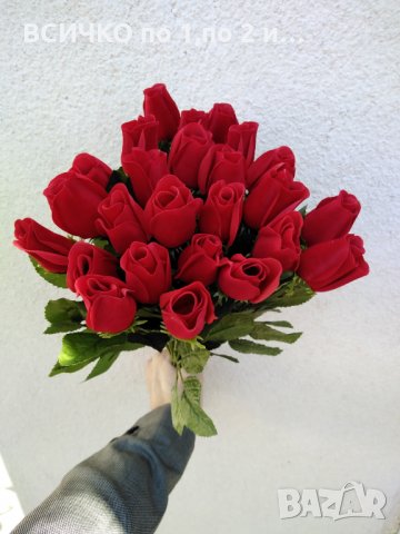 Изкуствени цветя-рози червени плюш, снимка 3 - Изкуствени цветя - 32013481