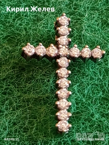 Красив стилен дизайн сребърен кръст с инкрустирани кристали Мойсанит 52622, снимка 4 - Колиета, медальони, синджири - 52933329