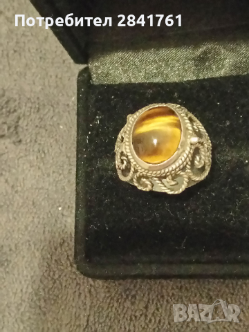 Сребърен пръстен с тигрово око филигран, снимка 4 - Пръстени - 44773042