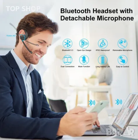 iDIGMALL Bluetooth 5.3 слушалки с магнитен подвижен микрофон, 12 часа, снимка 7 - Bluetooth слушалки - 49965361