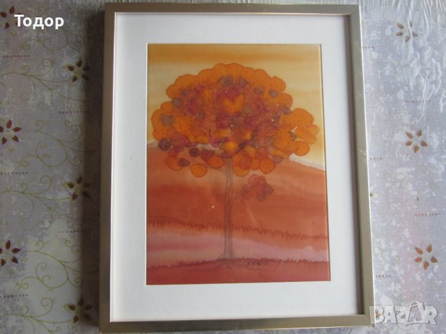 Рисувана арт  картина върху коприна подписана , снимка 2 - Картини - 37333913