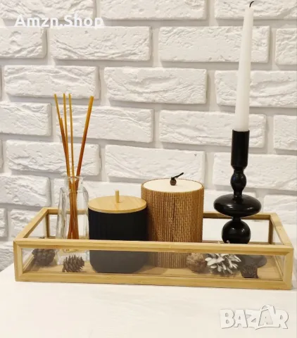 Комплект от 3 бамбукови кутии органайзери естествен бамбук / стъкло  , контейнери за съхранение, снимка 5 - Други - 49578455