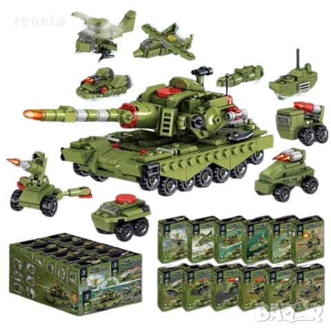 Коомплект конструктори Военни машини, Пластмасови, 12 броя, Многоцветен