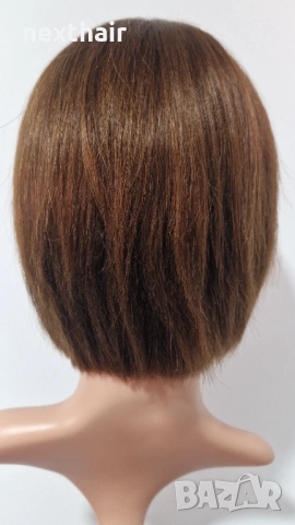 Естествена къса кафява перука с бретон, снимка 7 - Аксесоари за коса - 53148847