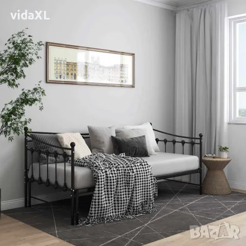 vidaXL Рамка за легло, разтегателен диван, черна, метал, 90x200 см, снимка 4 - Спални и легла - 56146793