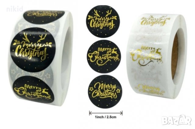 100 бр  Merry Christmas Коледа Коледни черни прозрачни малки самозалепващи лепенки стикери за ръчна , снимка 3 - Други - 35143862