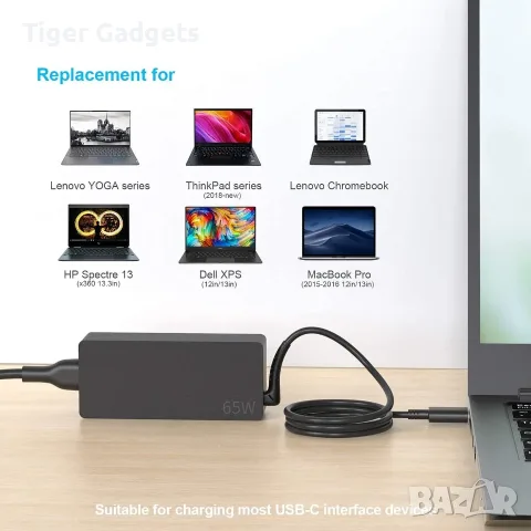 Lenovo 65W USB-C оригинално зарядно 20V 3.25A за ThinkPad T14 Gen 4 21HD/21HE и други, снимка 7 - Лаптоп аксесоари - 56085745
