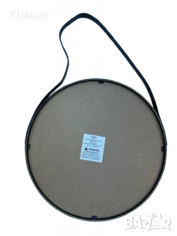 Елегантно кръгло огледало с черна рамка и кожена каишка, снимка 4 - Други стоки за дома - 52743884