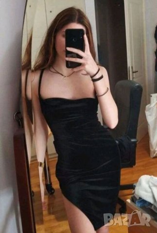  Къса черна рокля с гол гръб кадифе, снимка 7 - Рокли - 27465932