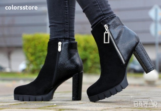 Боти на ток - черен крок/велур - Q2AX5288-6