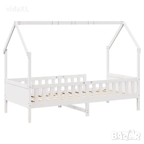 vidaXL Рамка за детско легло къща, бяла, 90x200 см, борово дърво масив, снимка 6 - Спални и легла - 56148212