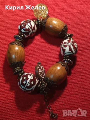 ЕФЕКТНА ЕТНО АРТ СТИЛ ХЕНД МЕЙД ГРИВНА от ДЪРВО МЕТАЛ и СИНТЕТИКА 47318, снимка 6 - Гривни - 47217875