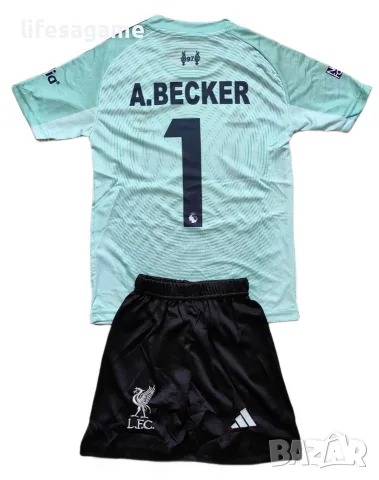 Детски вратарски футболен екип Ливърпул А. Бекер комплект Liverpool Becker тениска къси панталони