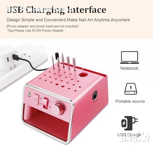 Нова електрическа пила за нокти маникюр USB, Тиха Работа, Портативен Дизайн, снимка 5 - Продукти за маникюр - 44211321
