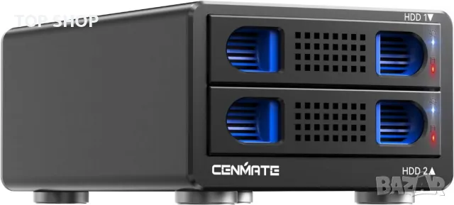 CENMATE 2 Bay RAID кутия с вентилатор за 2.5/3.5" SATA HDD/SSD, 40 ТВ, снимка 1 - Захранвания и кутии - 49444081