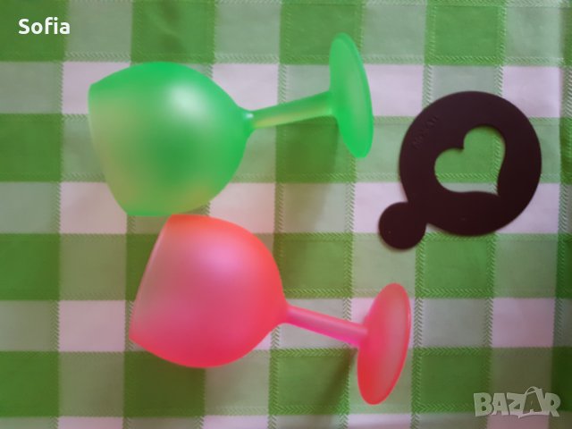 Комплект за двама : 2 неонови чаши за напитка + форма сърце за декорация на напитки, снимка 2 - Чаши - 31891766