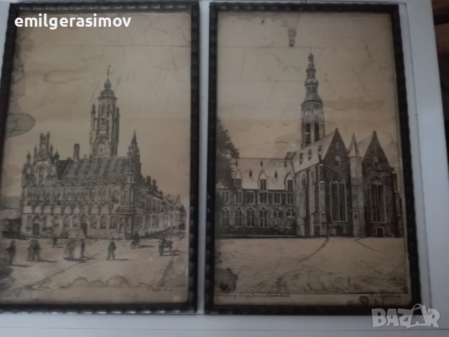 Две картини графика от края на XIX век и две пана.