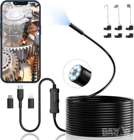 Ендоскопска камера със светлина, Ennovor 1920P HD, ендоскопска инспекция с 8 регулируеми LED светлин