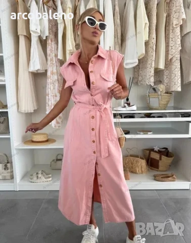 Дамска ежедневна едноредна дънкова рокля без ръкави, 3цвята , снимка 10 - Рокли - 51033308