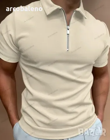 Мъжка едноцветна поло блуза с къс ръкав и ревер, 5цвята , снимка 2 - Блузи - 50182437