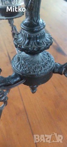 Винтидж полилей с три абажура – месинг и стъкло , снимка 3 - Антикварни и старинни предмети - 52355678