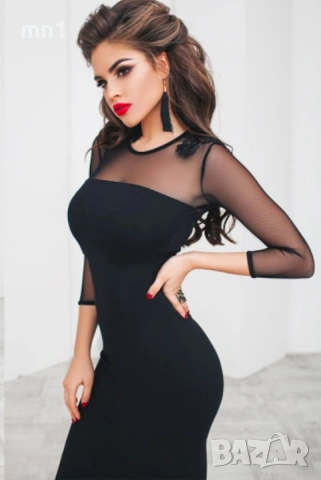 Дамска черна рокля с мрежа , снимка 2 - Рокли - 53120057